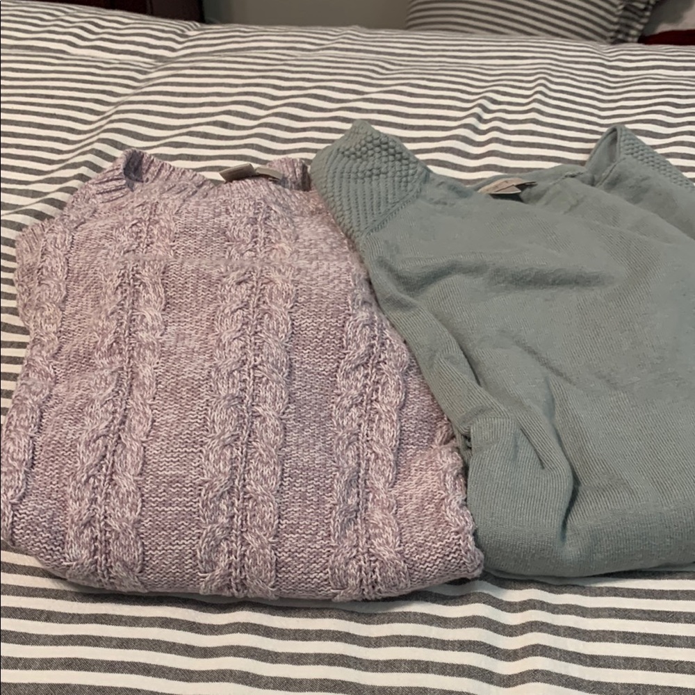 LOFT Purple Cable Knit and Green Crew Neck Sweaters